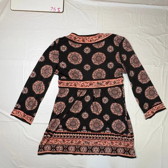 Max Edition Womens Pink Black Medallion Empire Waist Tunic Top 3/4 Sleeve M Y2K - Picture 4 of 7